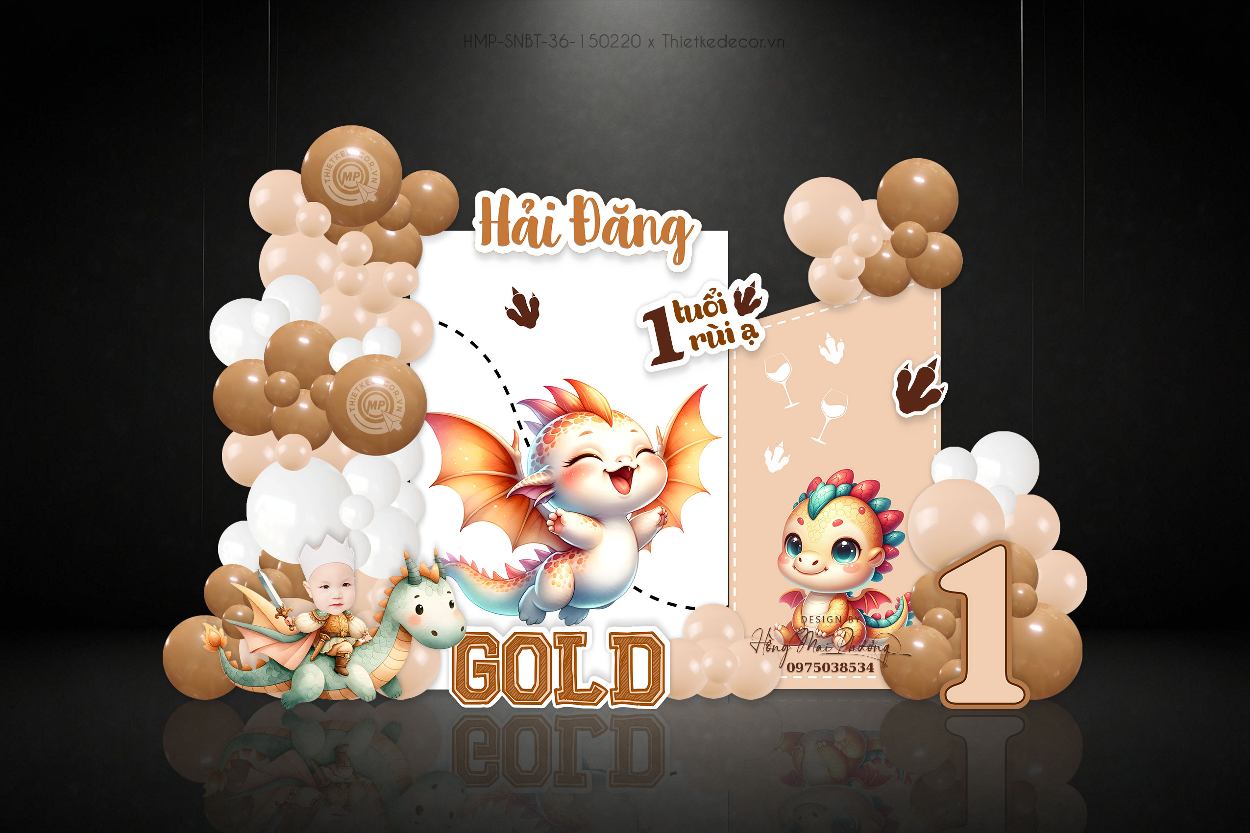 Sinh nhật bé trai tuổi rồng tone beige - nâu tây